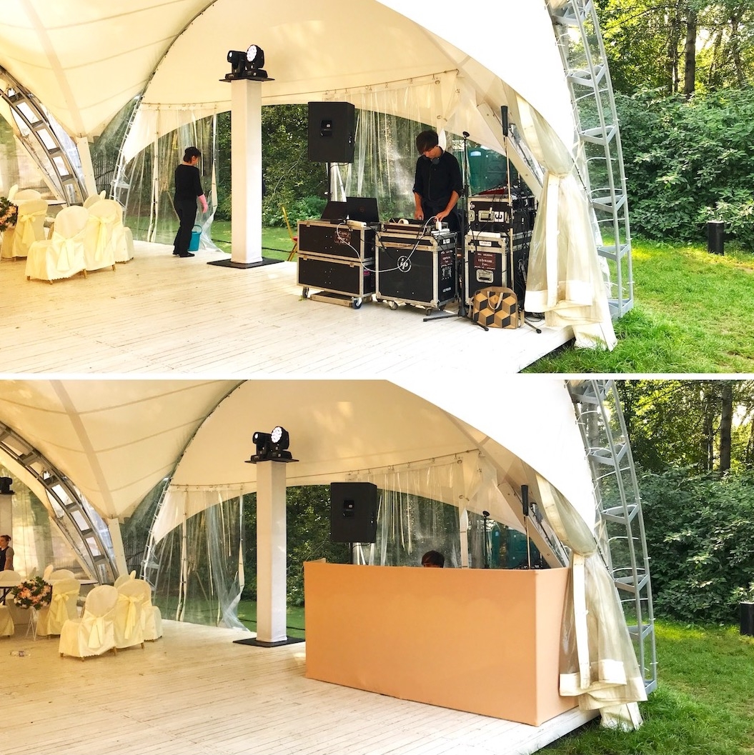 Аренда ширмы для пультовой - вид без ширмы и с ней.