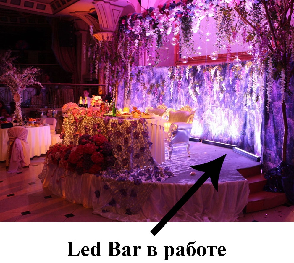 Подсветка задника за молодыми в отеле Немчиновка