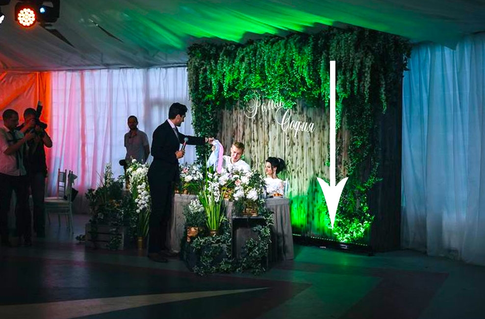 Подсветка задника за молодыми в аренду на свадьбу в шатре