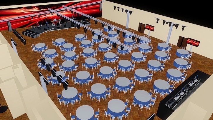 Аренда комплекта звука 30 кВт, технический макет зала.